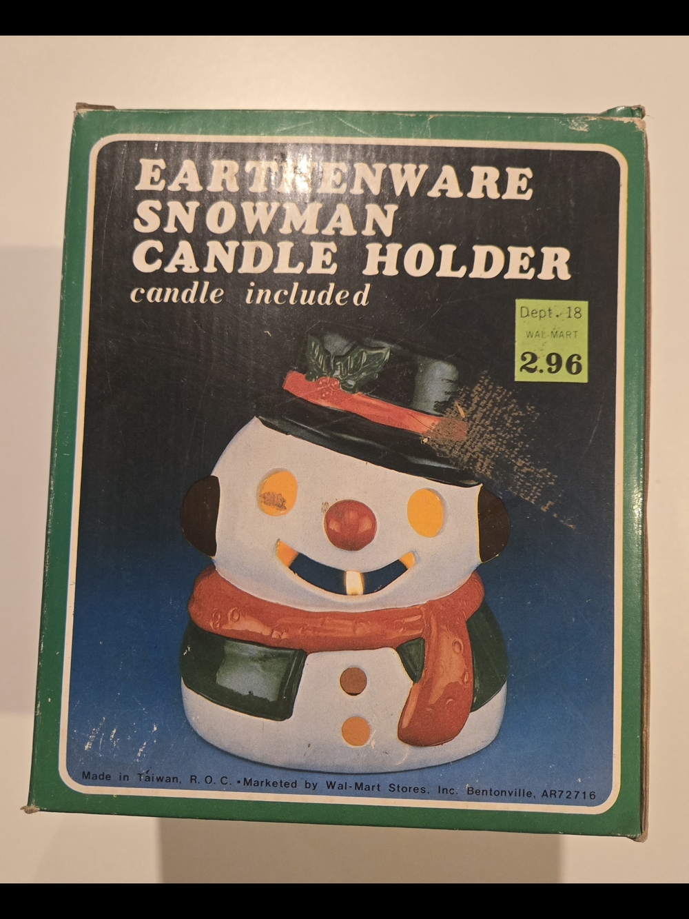 Earthenware Snowman Candle Holder Vintage New In Box